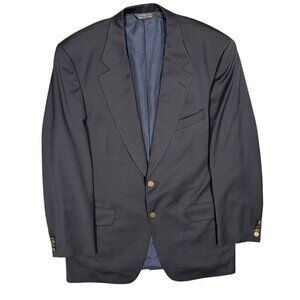 Harry Rosen Samuelsohn Blazer 110's Wool Sport Coat Navy Blue Metal Buttons 42T
